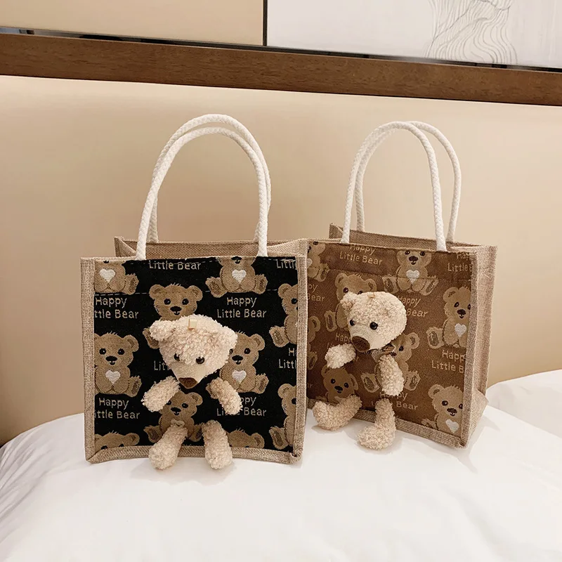

Women Canvas Shopping Bag Cute bear Japanese Female Cotton Cloth Shoulder Bag Eco Handbag Tote Reusable Grocery Shopper Bags