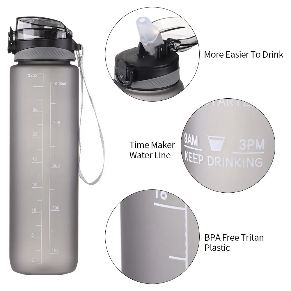 Герметичные многоразовые бутылки для воды с маркером времени 1000 мл | Спорт и