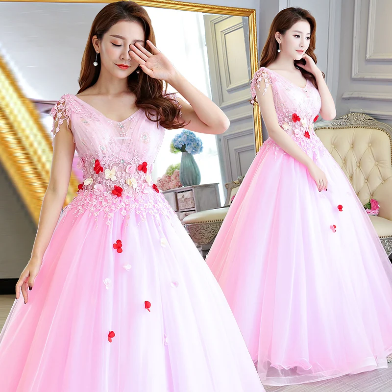 Розовые платья для Quinceanera с аппликацией и бисером торжества разноцветные Бальные