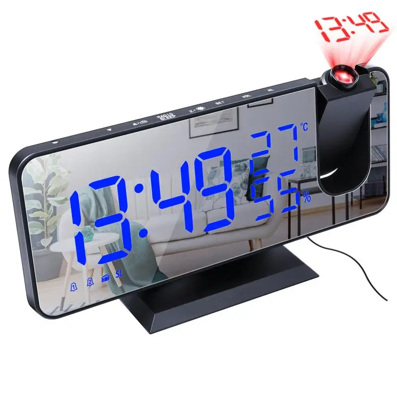 

Home Decor Projection Alarm Clock LED Digital Alarm Clock Thermometer Display Mirror Lamp Despertador Fast Shipping