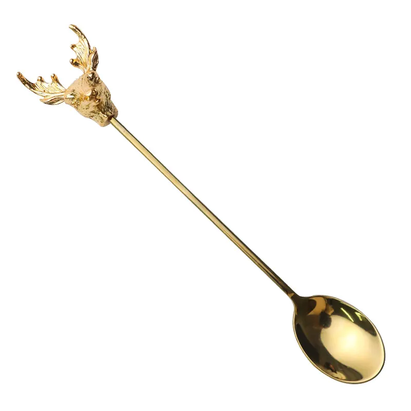 

Золотая кофейная ложка, оригинальная ложка, оригинальная Милая ложка с длинной ручкой для размешивания, изысканная металлическая десертна...