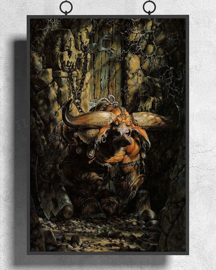 

H362 Silk Poster Home Decoration fantasy Minotaur with ax and chain Wall Art Christmas Gift