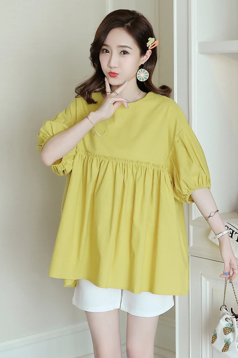 

7202# Sweet Summer Cotton Maternity Blouse Large Size Loose Tunic Clothes for Pregnant Women Pregnancy Shirt Tops + Shorts Suits