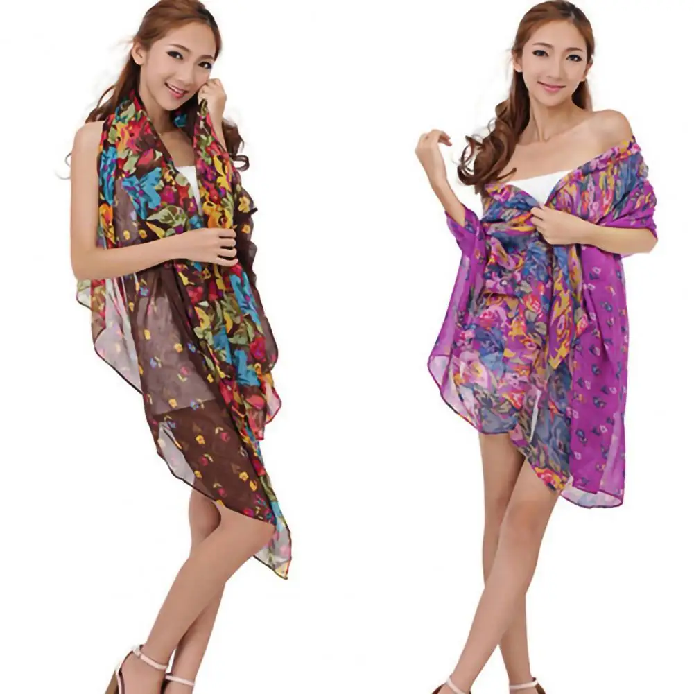 Женский шарф стильные легкие шарфы из вуали с цветочным принтом женская модная