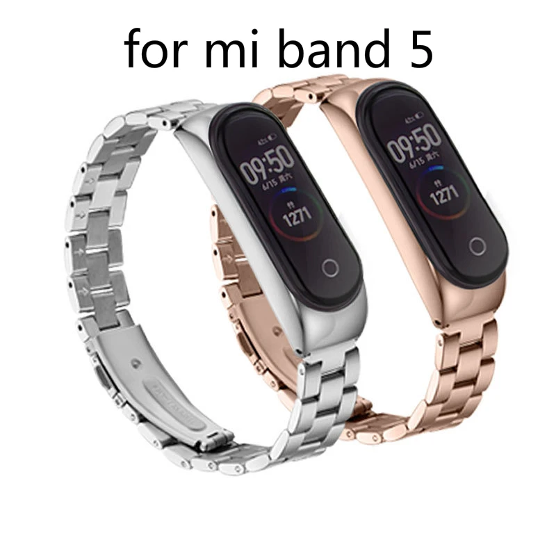 Ремешок для браслета Mi Band 5 NFC bead из тонкой стали сменная регулируемая длина