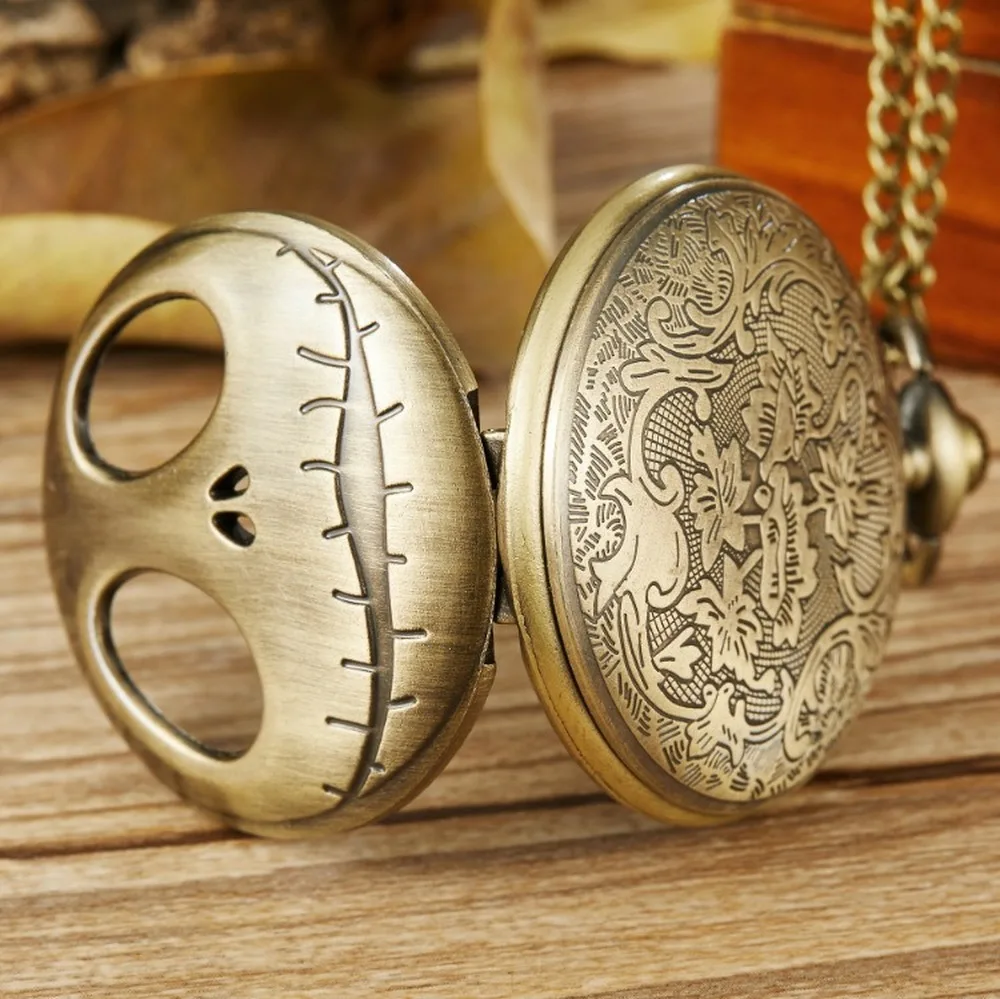 Винтажные BronzeThe кошмар перед рождественские карманные часы Cool Jack Skellington Tim Burton Movie Детская Подвеска Ожерелье Часы
