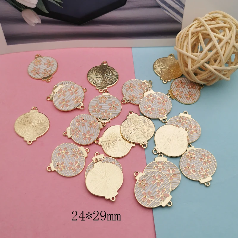 10 шт. китайский Стиль эмаль цветок фонарь шармы-соединители Металлические