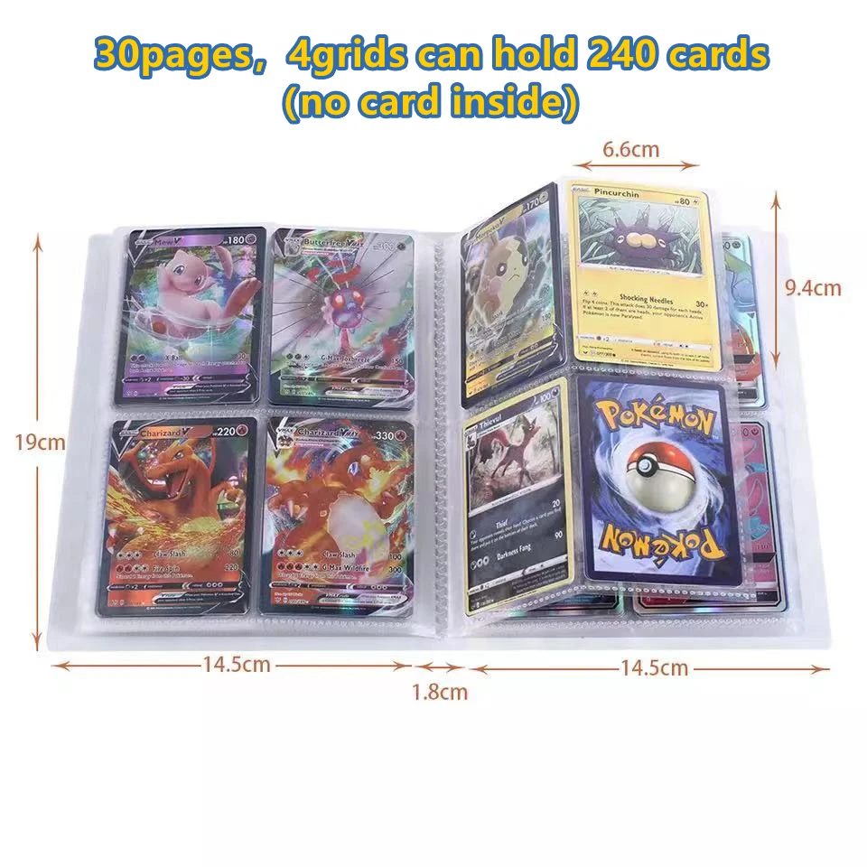 

240pcs Pokemon Card Binder Holder Collections Cool Album Folder Notebook Protection Top Loaded List Toys Gift for Child