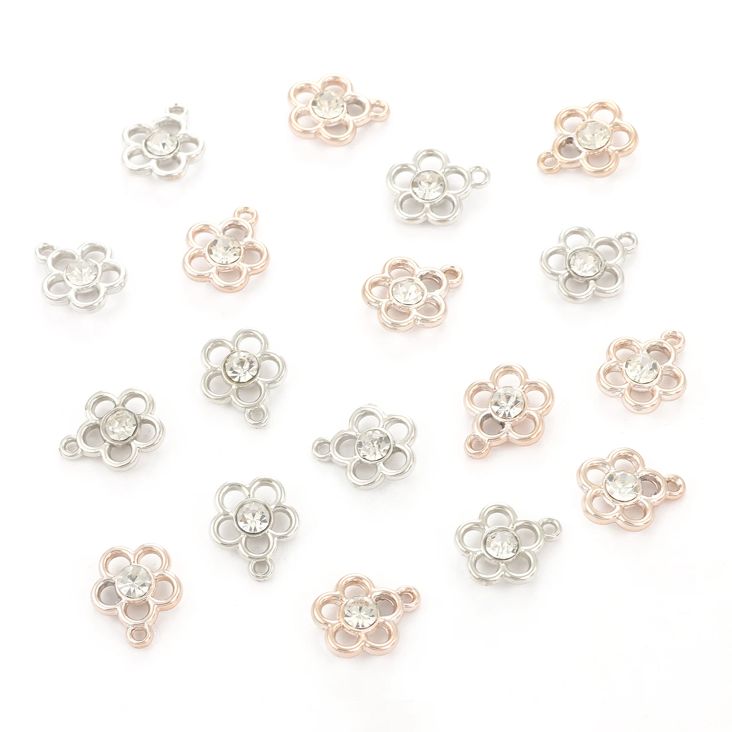 

CCB 20pcs White Diamond Flower Petal Charms Pendant Rose Gold Plated Loose Necklace DIY Pendants for Bracelet Jewelry Making