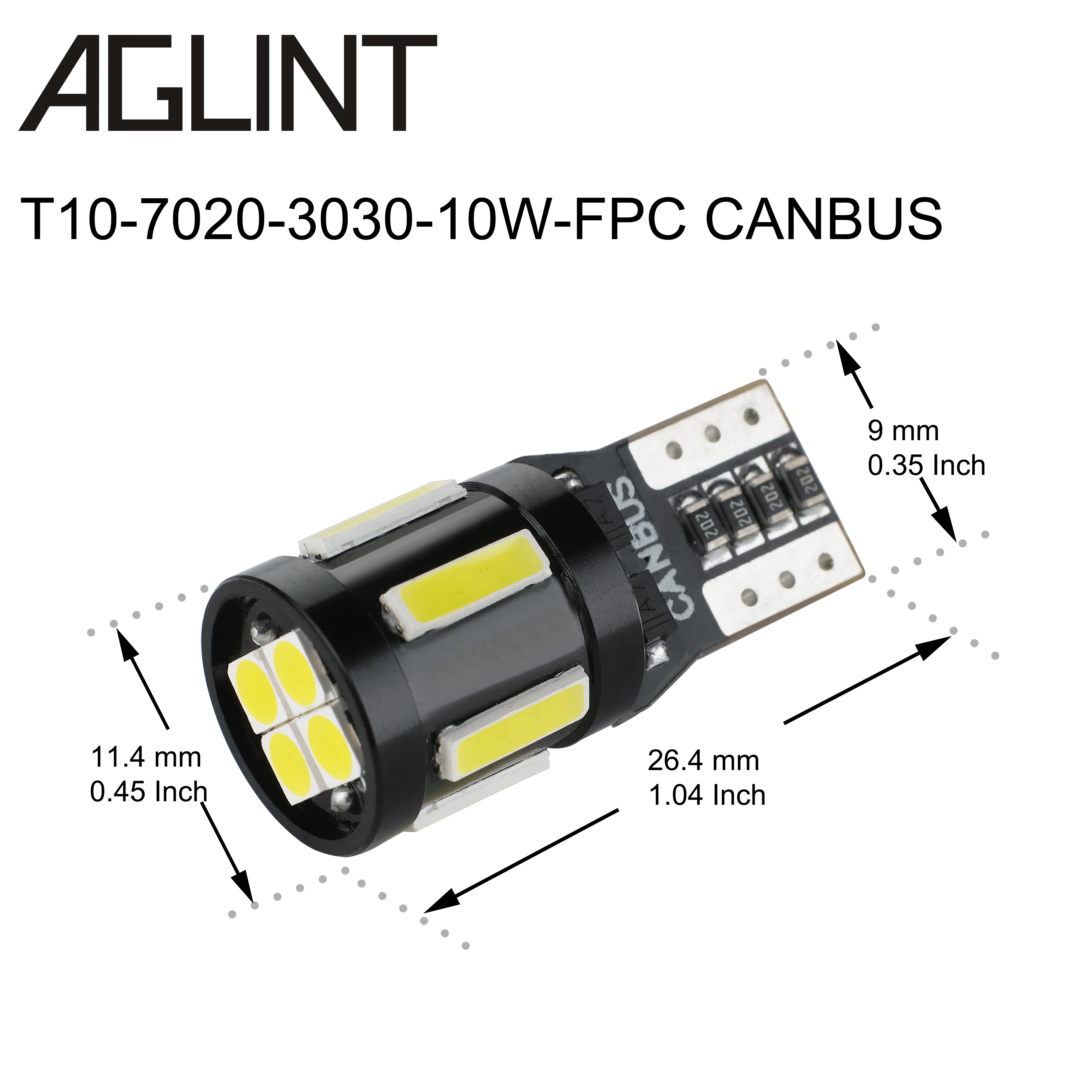 AGLINT 2 шт. T10 5W5 194 Светодиодный лампочки CANBUS 7020 + 3030 светодиодный 10 чипы авто