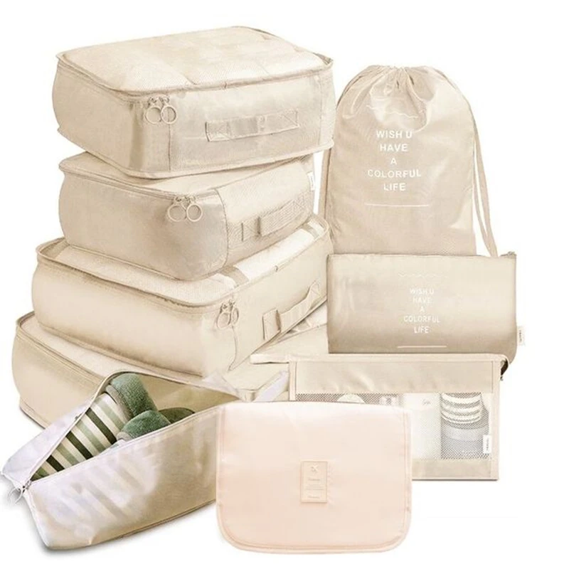 9Pcs/set Travel Clothes Classification Storage Bag For Packing Cube Shoe Underwear Toiletries Organizer Pouch Travel Accessories