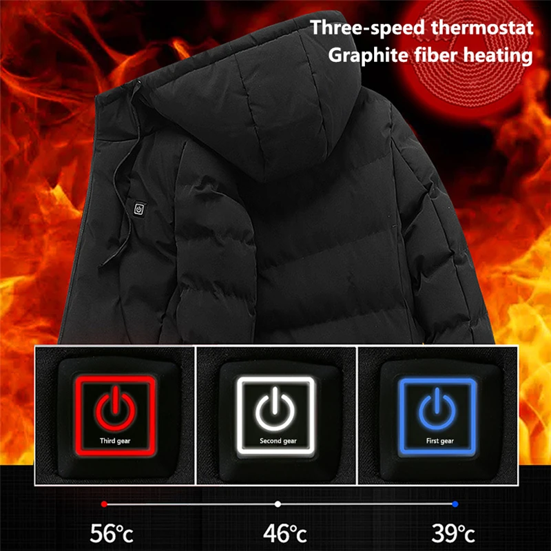 RUELK 2020 Winter Mens Fashion Padded Jacket Padded Jacket Smart Heating Padded Jacket Hooded Electric Heating Jacket Large Size