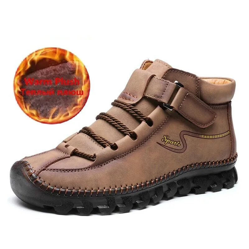 

Мужские ботинки на толстой плюшевой подкладке, черные удобные ботильоны, теплые кожаные мотоциклетные ботинки, обувь для осени и зимы, 38-48, ...