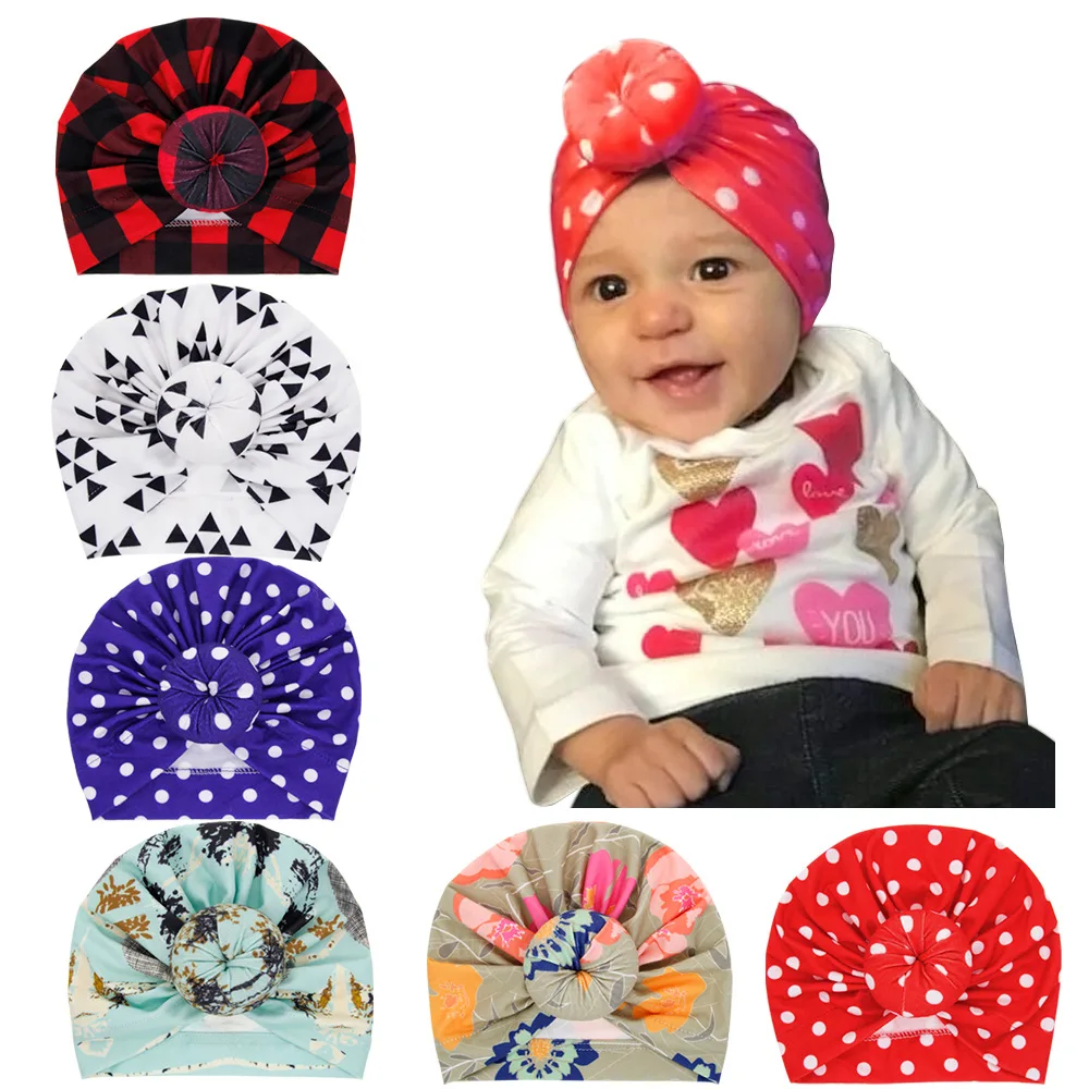 

Flower printed Newbon warm Hat baby girls headdress Turban Donut Beanie Infant winter autumn Headwrap Chapeau De Bebe caps