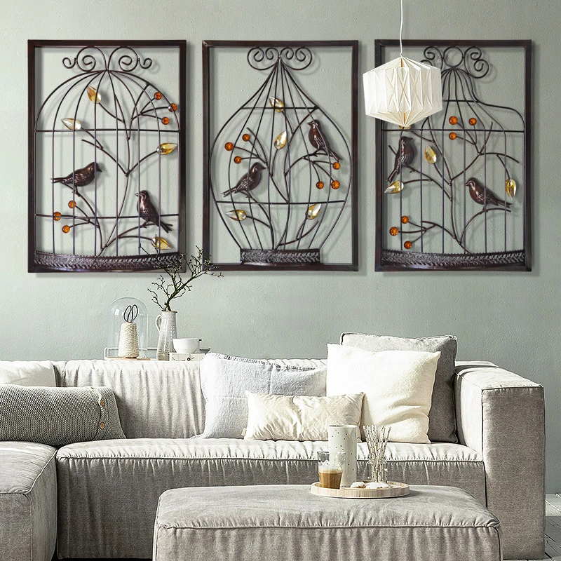 Птица цветок железная клетка Настенная роспись креативная домашняя мебель