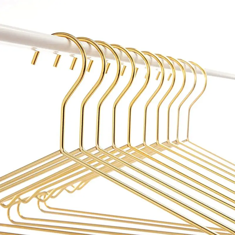 

10 Pieces of Golden Metal Hangers, Simple Non-Slip Hangers, Dress Suit Household Hangers, with Large Cutouts