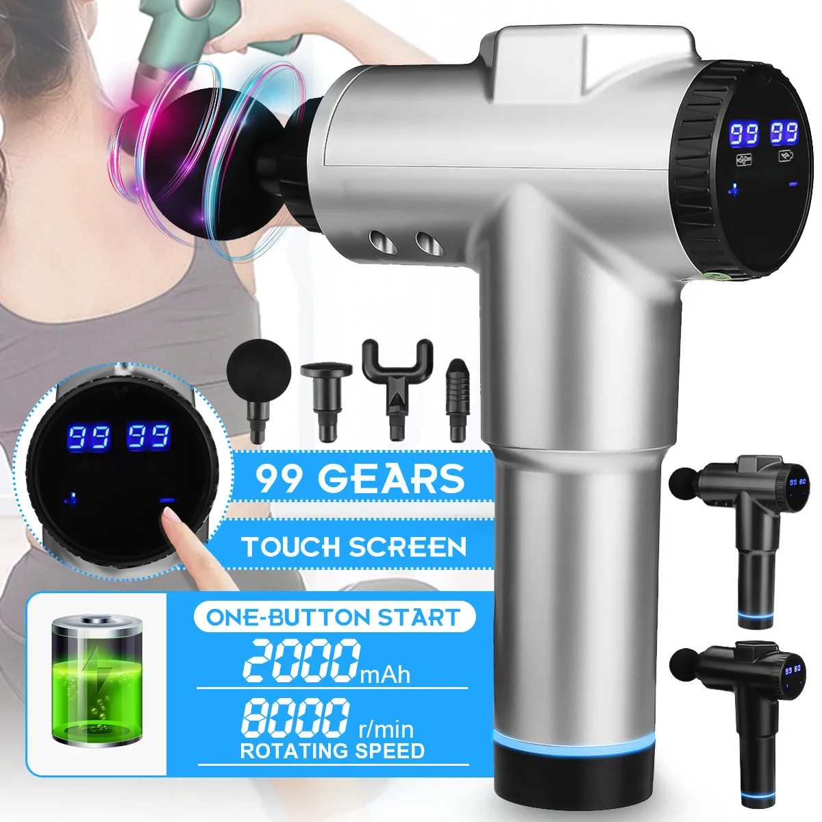 

NEW 99 Gears Adjustment Electric Muscle Massage Gun 8000 r/min Deep Tissue Massager Therapy Fascial Gun Exercising Pain Relief