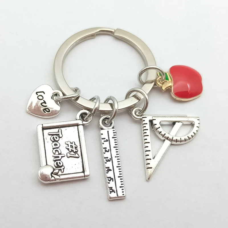 Брелки с красным яблоком для учителей цепочка ключей большим сердцем учения