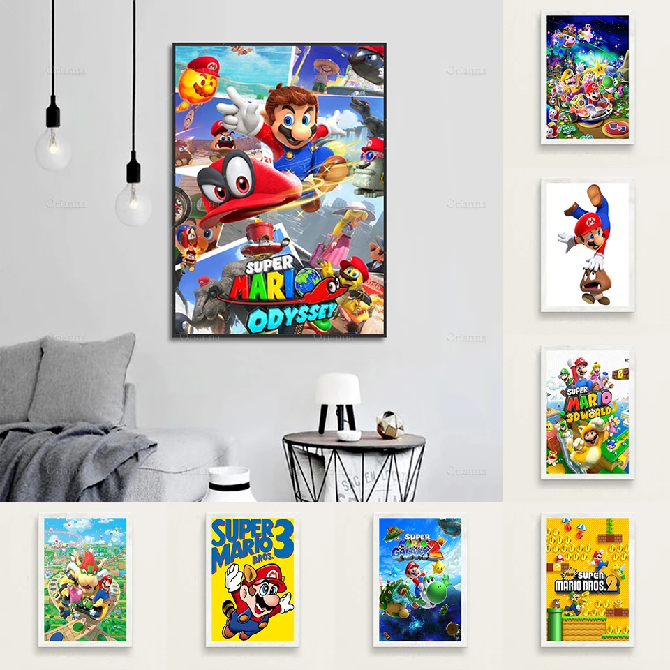 Картина Супер Марио для видеоигр популярное искусство винтажный холст плакат