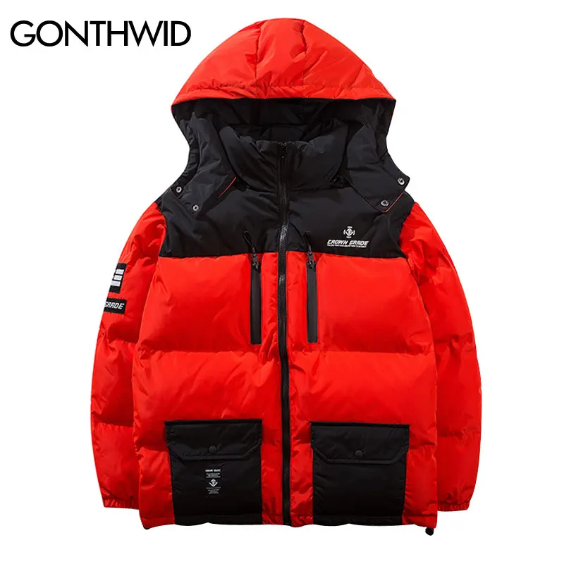 GONTHWID/Цветные лоскутные куртки парки с капюшоном на молнии и карманами Уличная