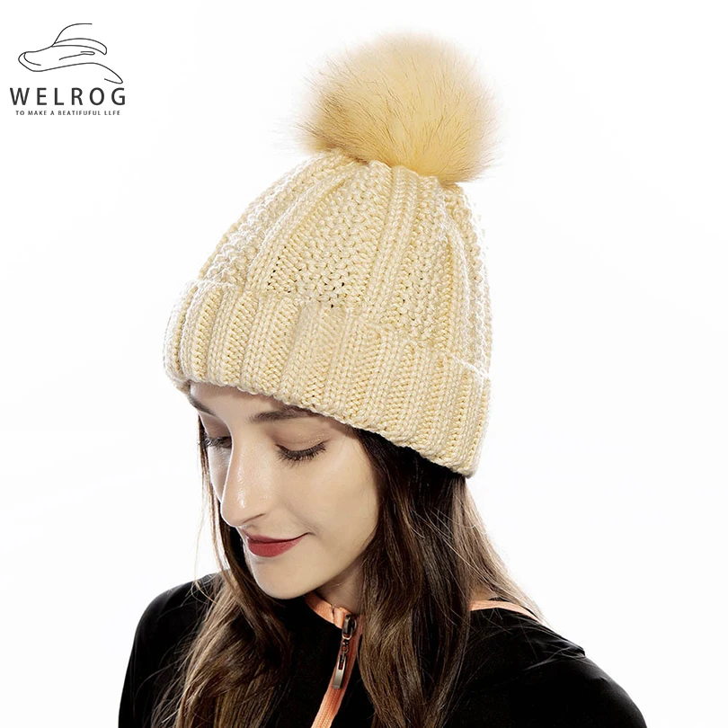 WELROG зимние однотонные шапки Элегантные вязаные с помпонами мягкие теплые