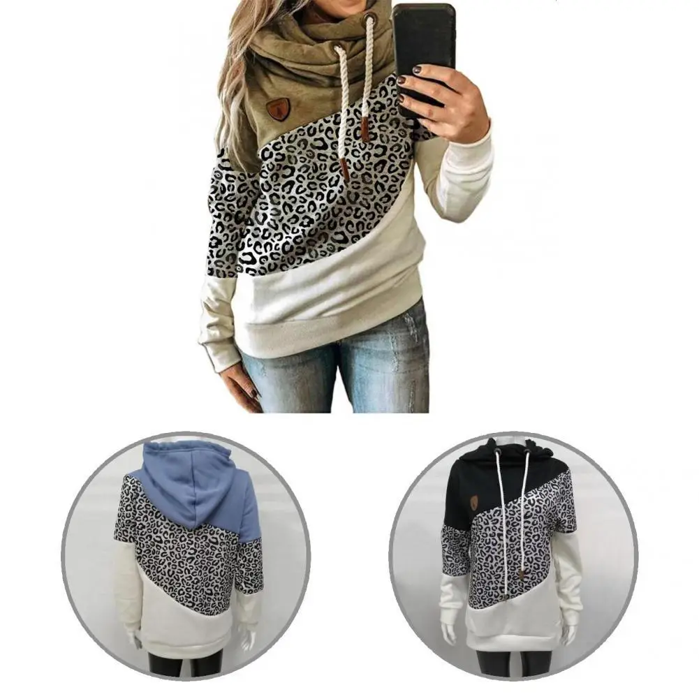 

Turtleneck Autumn Winter Long Sleeve Drawstring Hooded Sweatshirt for Jogging
