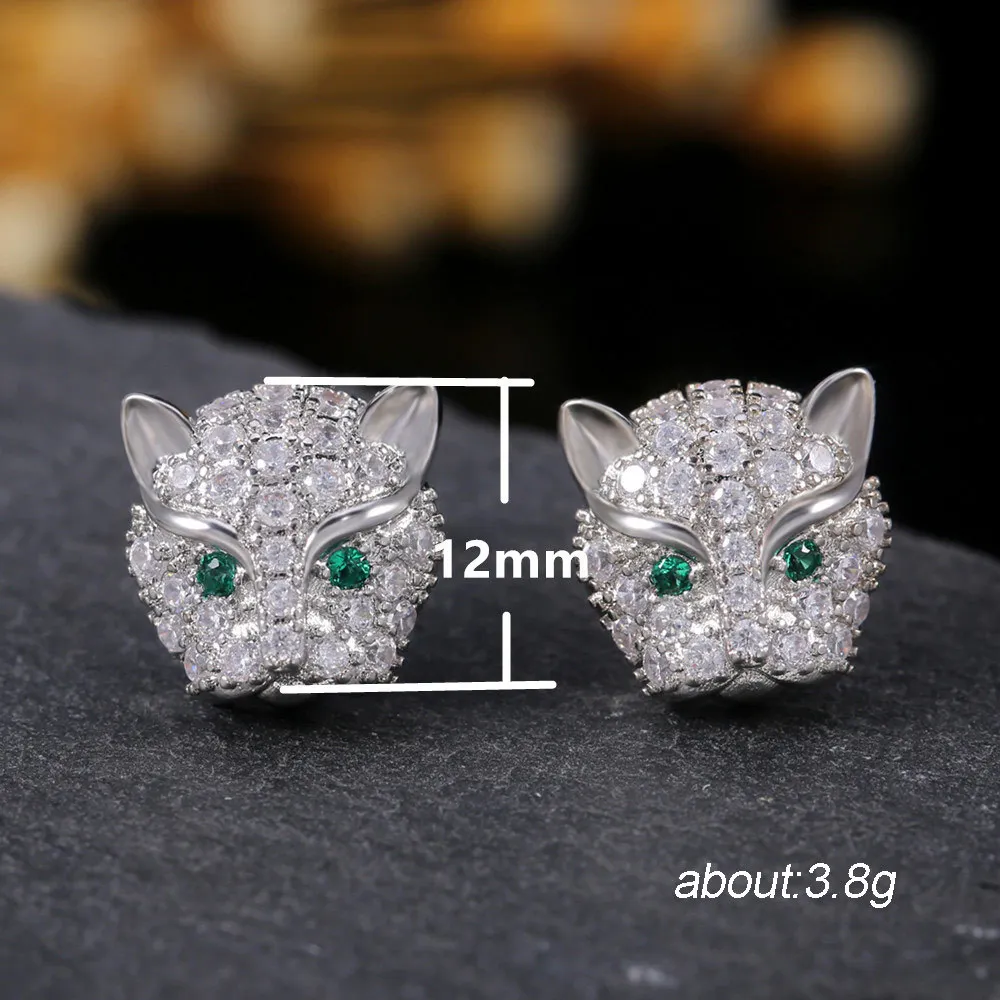 

Blue Eyes Leopard Head Stud Earrings Silver Exquisite Zircon Stud Earrings Personalized Women's Hip Hop Party Jewelry
