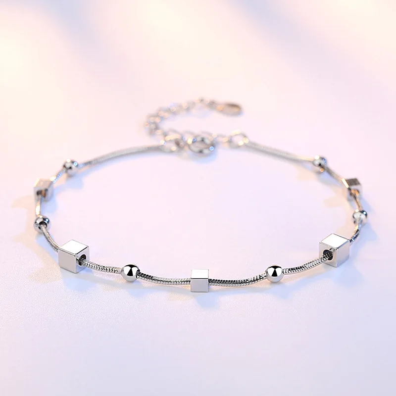 

MEEKCAT 925 Sterling Silver New Woman Jewelry Brand Fashion Pentacle Square Bracelet Female Simple Original Retro Wind Fine