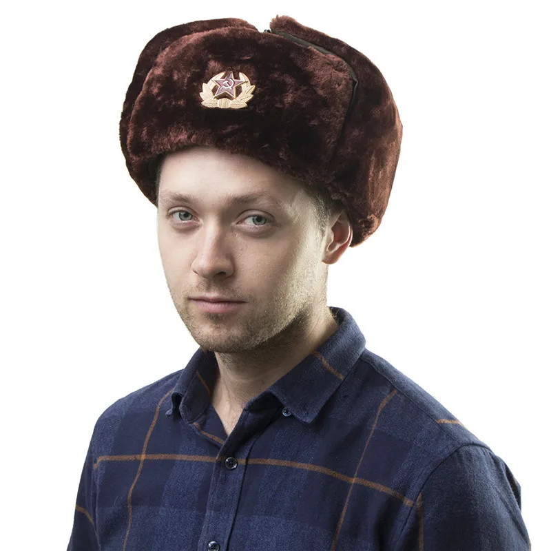 Фетровая шапка в русском и стиле зимняя камуфляжная CCCP с изображением звезд орла