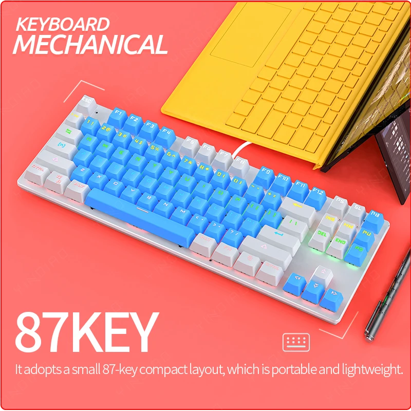 

Gaming Keyboard K400 Mechanical Keyboard Blue Black Switch 87-Keys Backlit Wired Computer Keyboards Gamer for PC Laptop Games