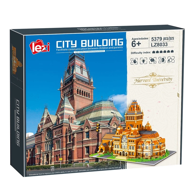 

Fun famous School micro particle building blocks adult puzzle DIY Tsinghua park model Harvard Cambridge compatible Lego toys
