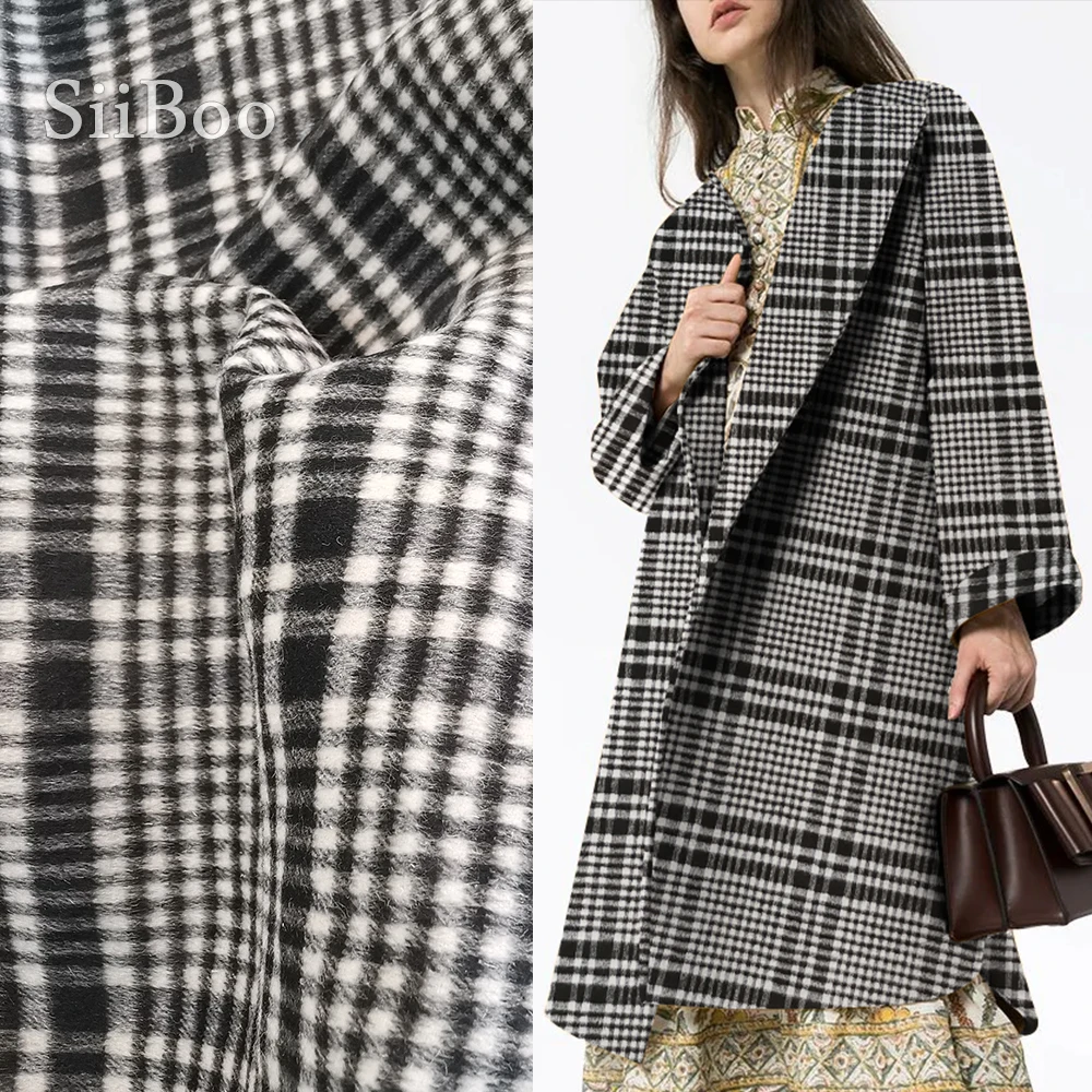 Супер тяжелая серо-белая Клетчатая Шерстяная Смесь Альпака ткань для