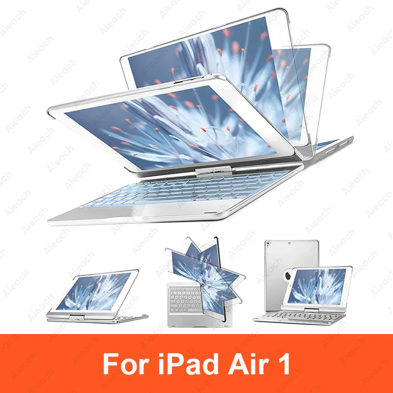 iPad Air 1 Silver Чехол для iPad Pro 11 10,5 9,7 7 цветов с подсветкой 360 Rotatio Беспроводной Bluetooth клавиатура чехол для iPad 6th 5th воздуха на возраст 1, 2, 3 - Цвет: iPad Air 1 Silver