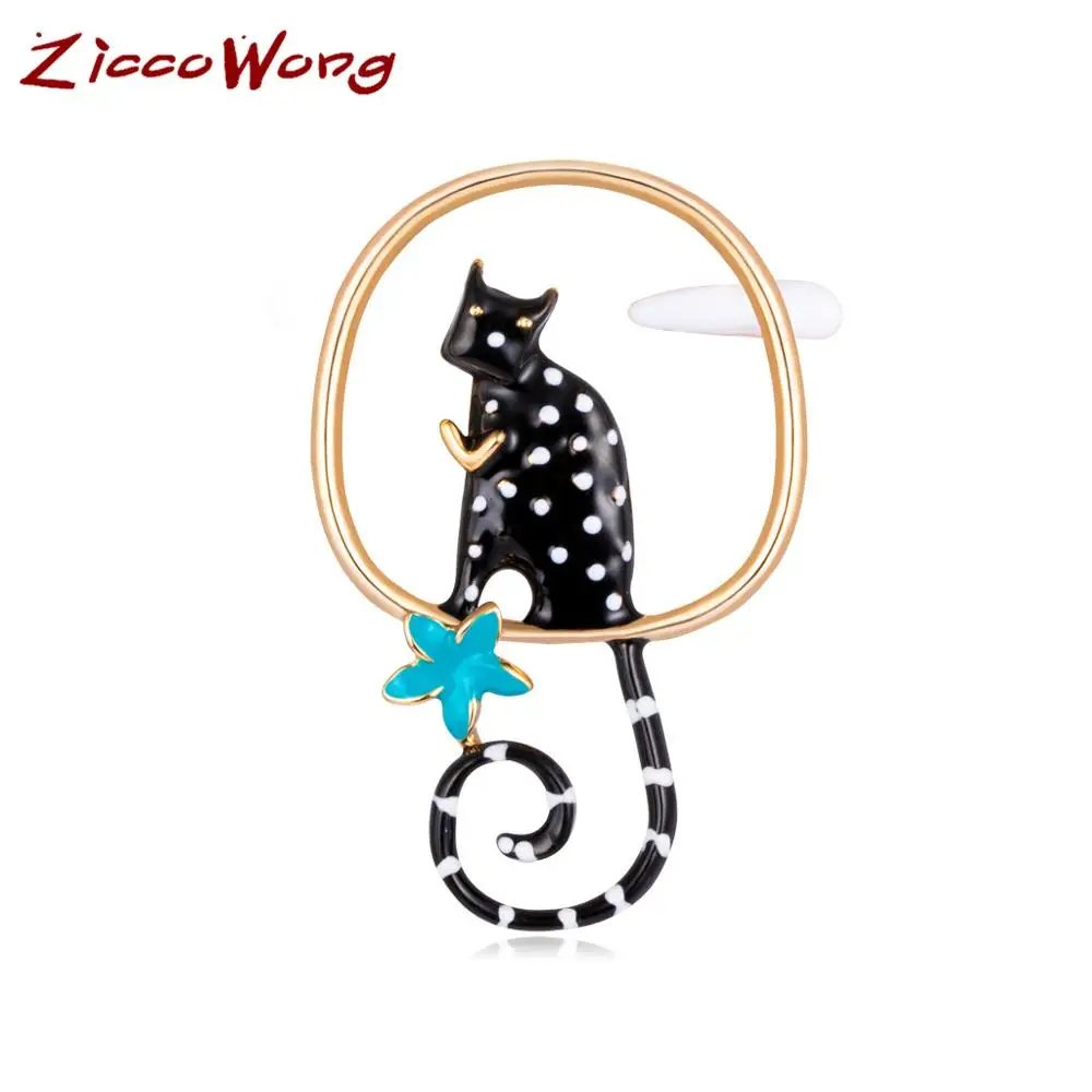2019 ZiccoWong Женская Брошь из сплава черно белая брошь с котом сзади пятиконечная