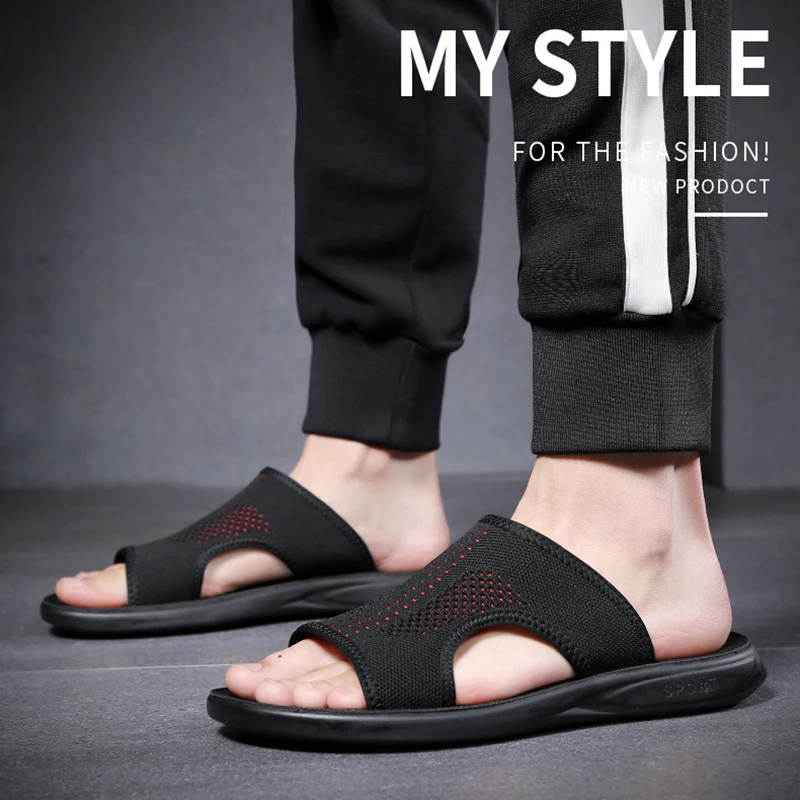 

Mesh Summer Men Slippers Bath Outdoor Breathable Beach Shoes Flip Flops Fashion Shoes Indoor Slides Man Home Flat Sandals 2021