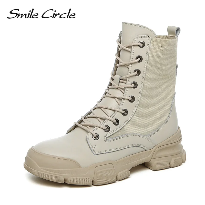 Полусапожки женские Smile Circle сапоги натуральная кожа кружевной Осенний новый