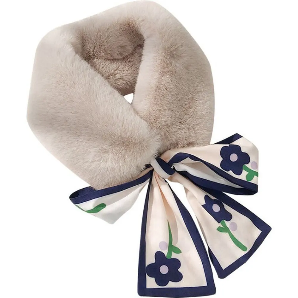 

New Fashion Soft Women Faux Rabbit Fur Collar Scarf Plush Neck Warmer Winter Spring Shawl Wrap Girls Ribbon Trendy Accessories