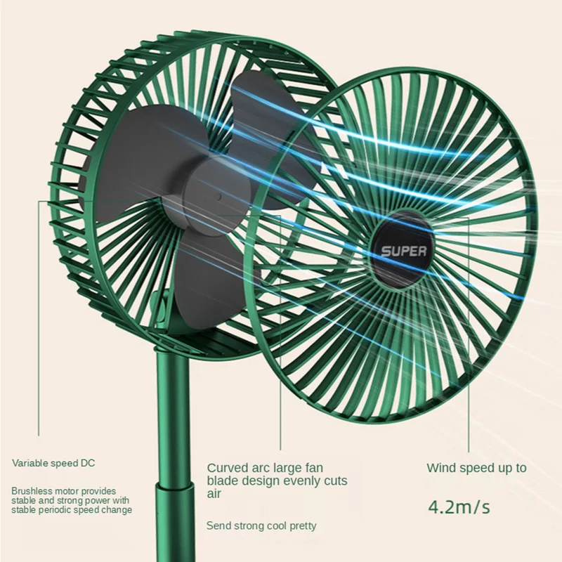 

Mute Charging Air Circulation Fan USB Portable Storage Three-speed Adjustable Folding Retractable Fan Household Desktop 2000mAh