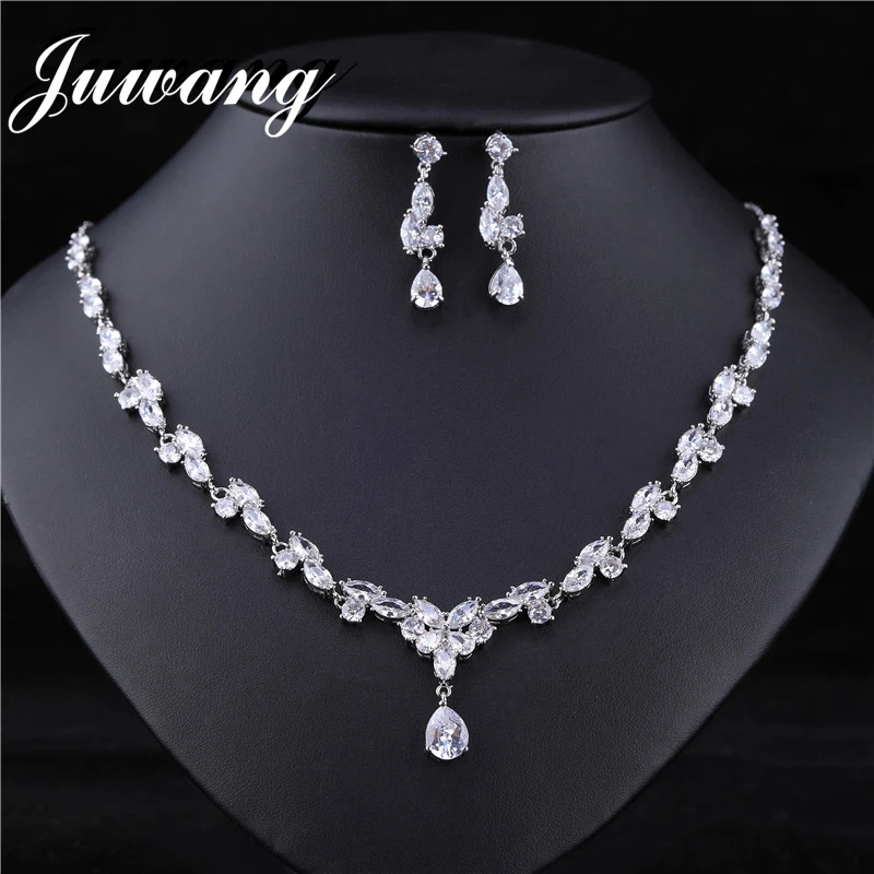 Набор свадебных ювелирных изделий JUWANG стразы капли воды серьги ожерелье набор