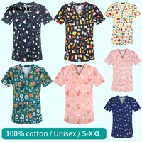 100cotton breathable scrub uniform unisex doctor scrub tops v neck pet nursing shirts unisex veterinary work clothing wholesale