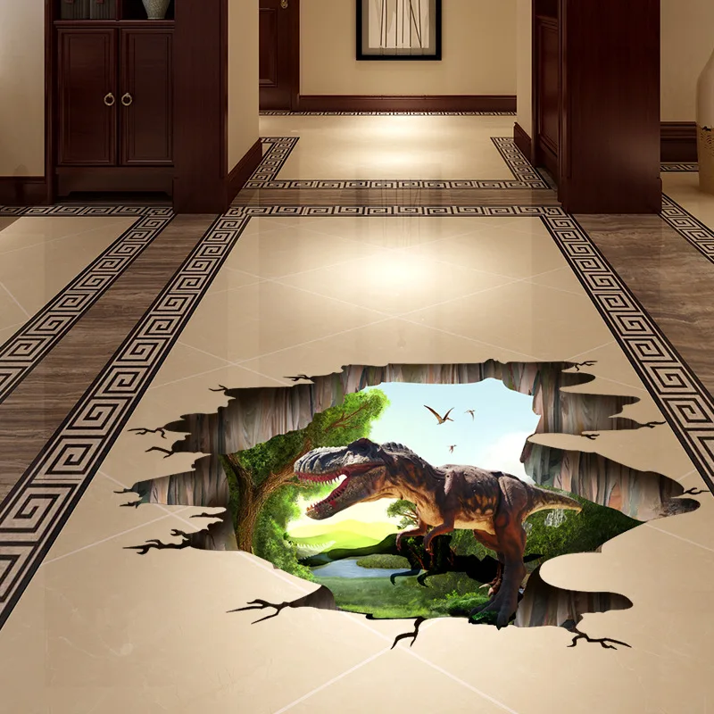 

3D Dinosaur World Wall Sticker Jurassic Tyrannosaurus Rex ground Decal PVC Removable Wall Decal