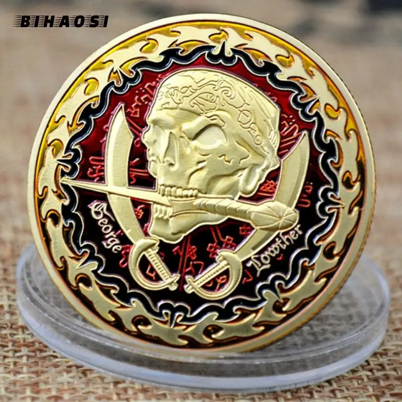 Пиратская монета позолоченная покрытая серебром Эмаль аксессуары