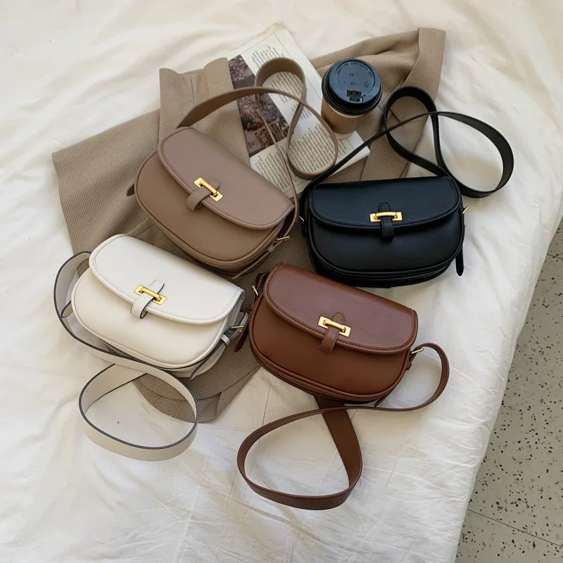 

2021 New Trendy Fashion Single Shoulder Semicircle Crossbody Bag Retro Casual Wide Shoulder Strap Saddle Bag Summer Female Bag