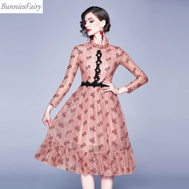 BunniesFairy 2019 осеннее женское винтажное элегантное кружевное платье с длинным
