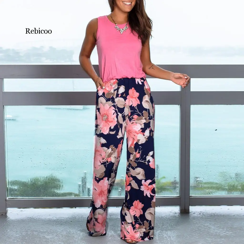 

Overalls for Women Floral Jumpsuit Pocket Off Shoulder Sleeveless Romper Long Playsuit macacao feminino Plus Size Jumpsuit Women