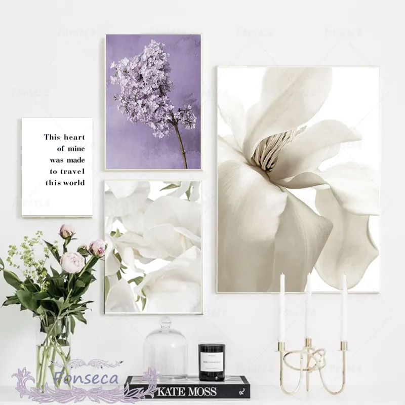 Плакат на холсте лаванды сирени магнолии простой фиолетовый белый цветок