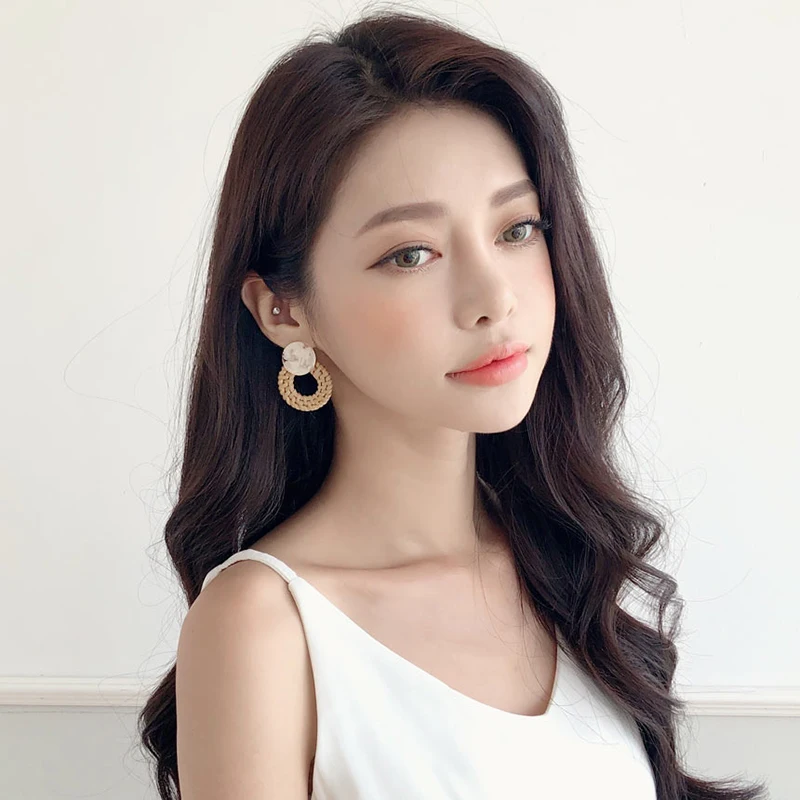 Корейские серьги из ротанга YAMEGA ручной работы уникальные деревянные