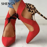 2020 shy women pumps sexy thin high heels women shoes elegant shoelaces woman pointed toe party leopard summer sandals female