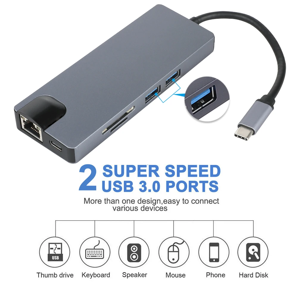 USB C концентратор Тип к 3 0 HDMI VGA Gigabit Ethernet RJ45 usb-хаб для MacBook Pro поставки разветвитель 8