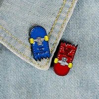 xedz blue red broken skateboard enamel brooch personality skateboard childrens toy backpack jewelry lapel pin gift